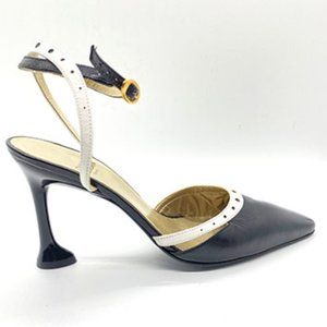 Charles Jourdan Ankle Strap Heels Black Leather